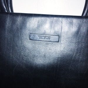 Tumi large leather nylon black purse tote business